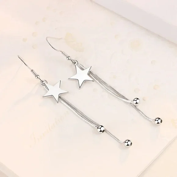 925 Sterling Silver luxury star Tassel bead earrings for women fashion p… - Picture 4 of 5